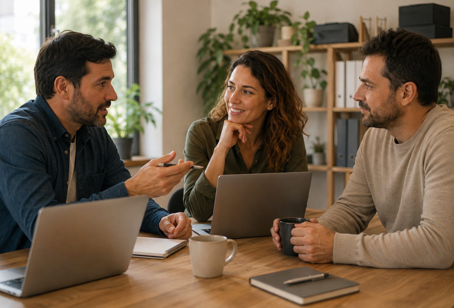 Equipo de vhecode conversando en una reunión de trabajo